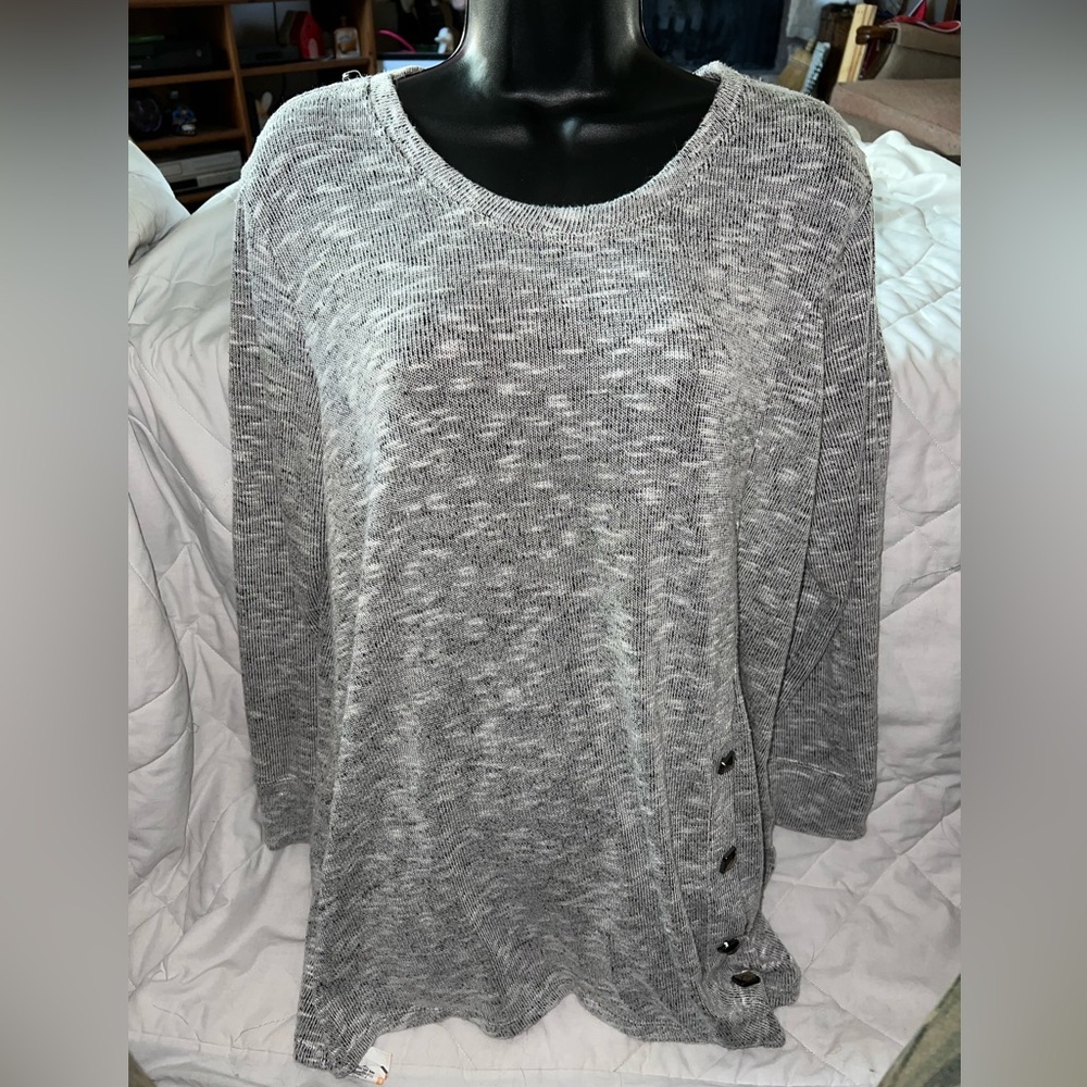 Neon Buddha Jewelled Button Scoop Neck Sweater